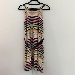 N - The Limited, Pink Multicolor Stripped Dress With Navy Belt Size L